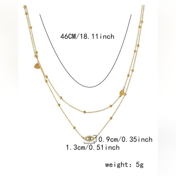 Stainles Double-LayerTurquoise blue evil Eye Pendant Collarbone chain for‎ woman - Picture 3 of 3